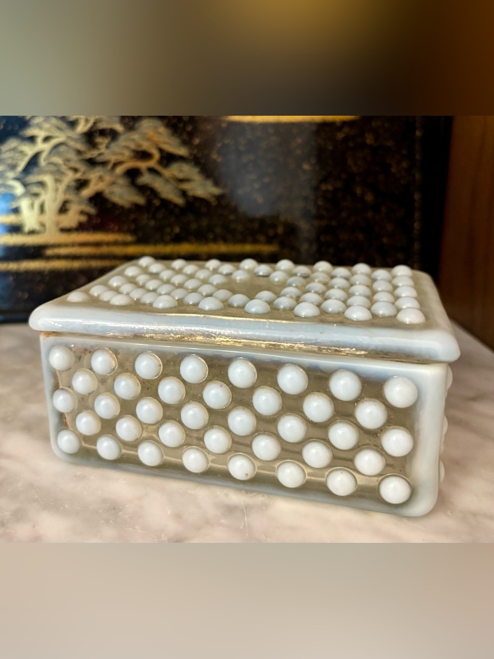 Vintage Opalescent Hobnail Glass Box